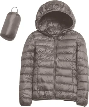 Womens Puffer Coat Winter Warm Packable Hooded Down Jacket Lightweight Slim Fit Hooded Outwear Short Duck Down Coat