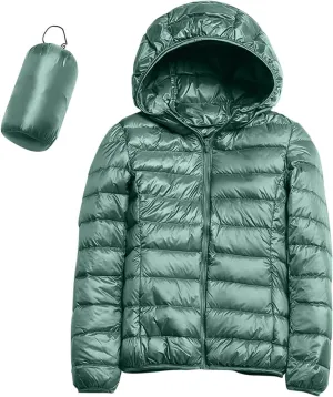 Womens Puffer Coat Winter Warm Packable Hooded Down Jacket Lightweight Slim Fit Hooded Outwear Short Duck Down Coat