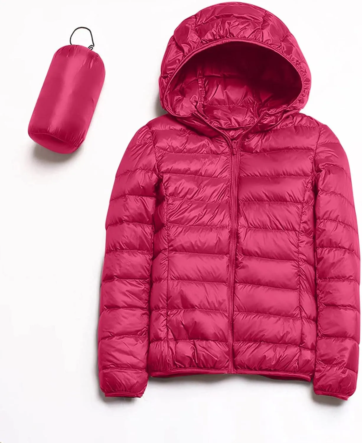Womens Puffer Coat Winter Warm Packable Hooded Down Jacket Lightweight Slim Fit Hooded Outwear Short Duck Down Coat
