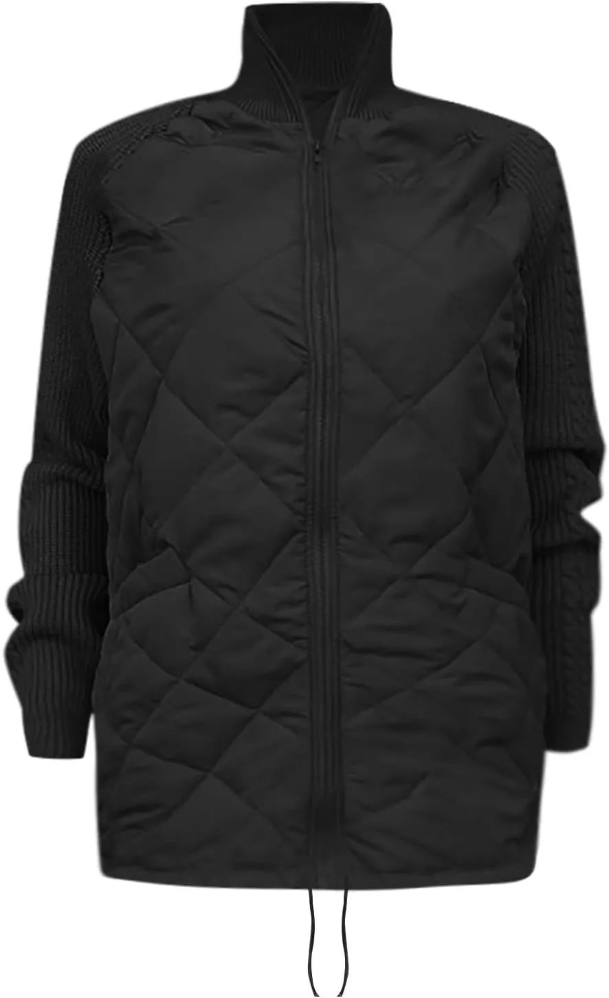 Womens Puffer Jacket Lightweight Knit Patchwork Zip Up Long Sleeve Quilted Jackets Warm Winter Outerwear 2024