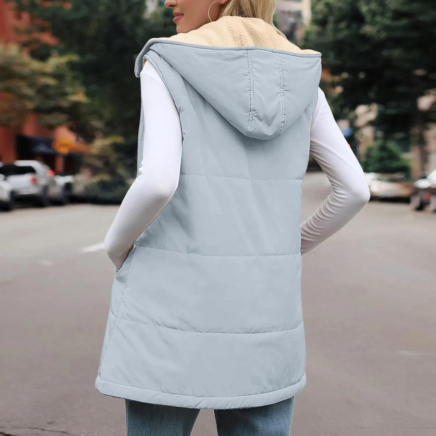 Women's Puffer Jacket Quilted Lightweight Packable Down Parka Oversized Long Padding Jacket Light Warm Hooded Jacket