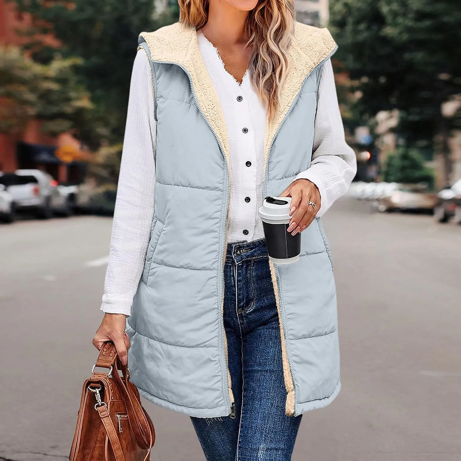 Women's Puffer Jacket Quilted Lightweight Packable Down Parka Oversized Long Padding Jacket Light Warm Hooded Jacket