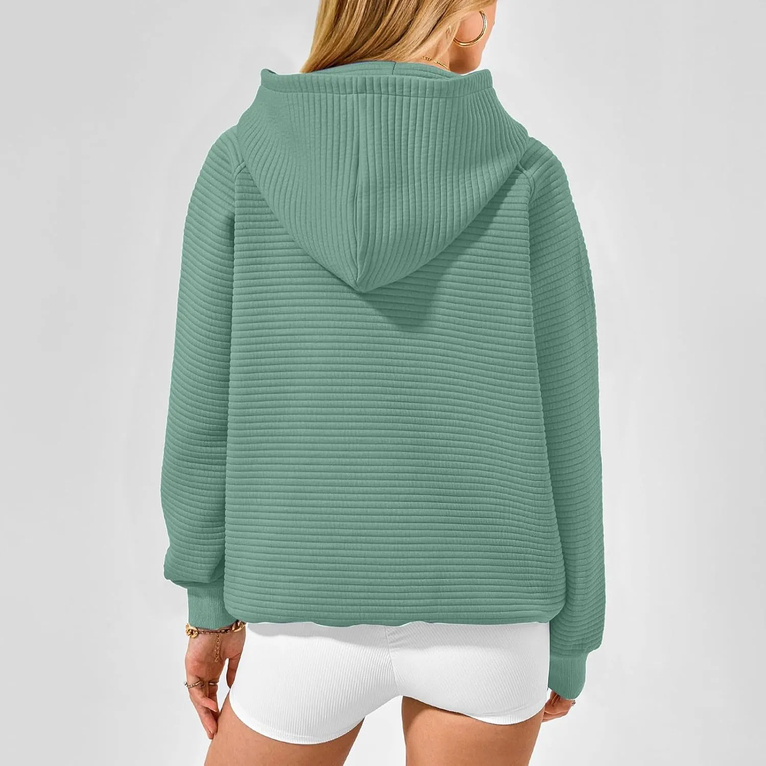 Womens Striped Texture Hoodies Fall Raglan Long Sleeve Dressy Sweatshirts Casual Loose Pullover with Kangaroo Pocket