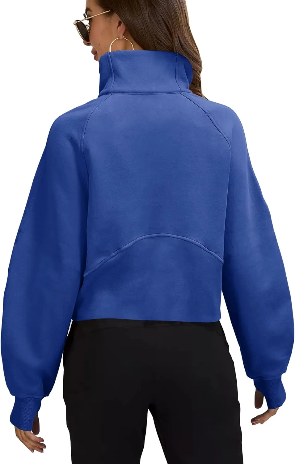 Women's Sweatshirts Fleece Lined Half Zipper Crop Pullover Tops Funnel Neck Long Sleeve Sweater Thumb Hole