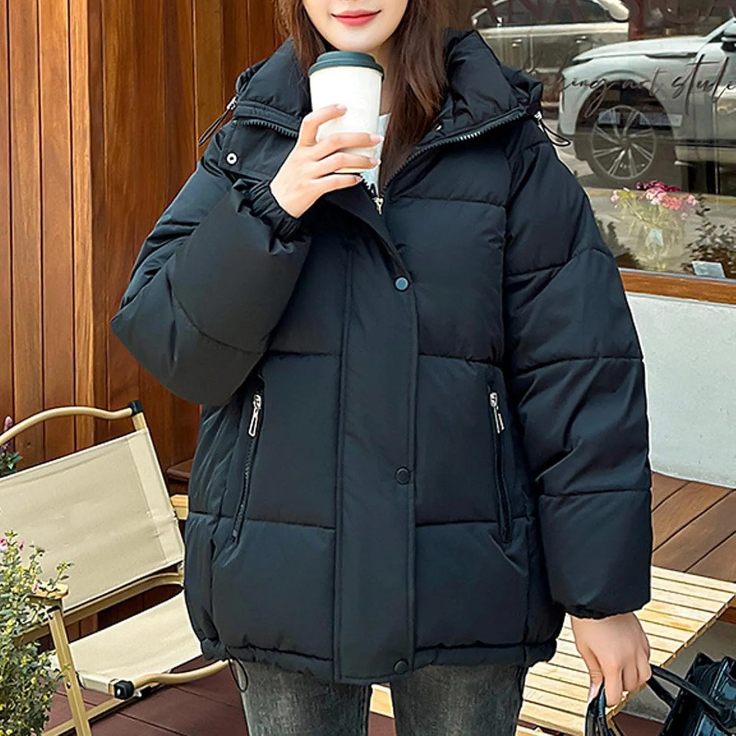 Women's Warm Winter Puffer Coats Heavyweight Long Sleeve Hooded Padded Down Jacket Thicken Parka Military Jackets