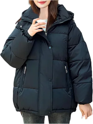 Women's Warm Winter Puffer Coats Heavyweight Long Sleeve Hooded Padded Down Jacket Thicken Parka Military Jackets