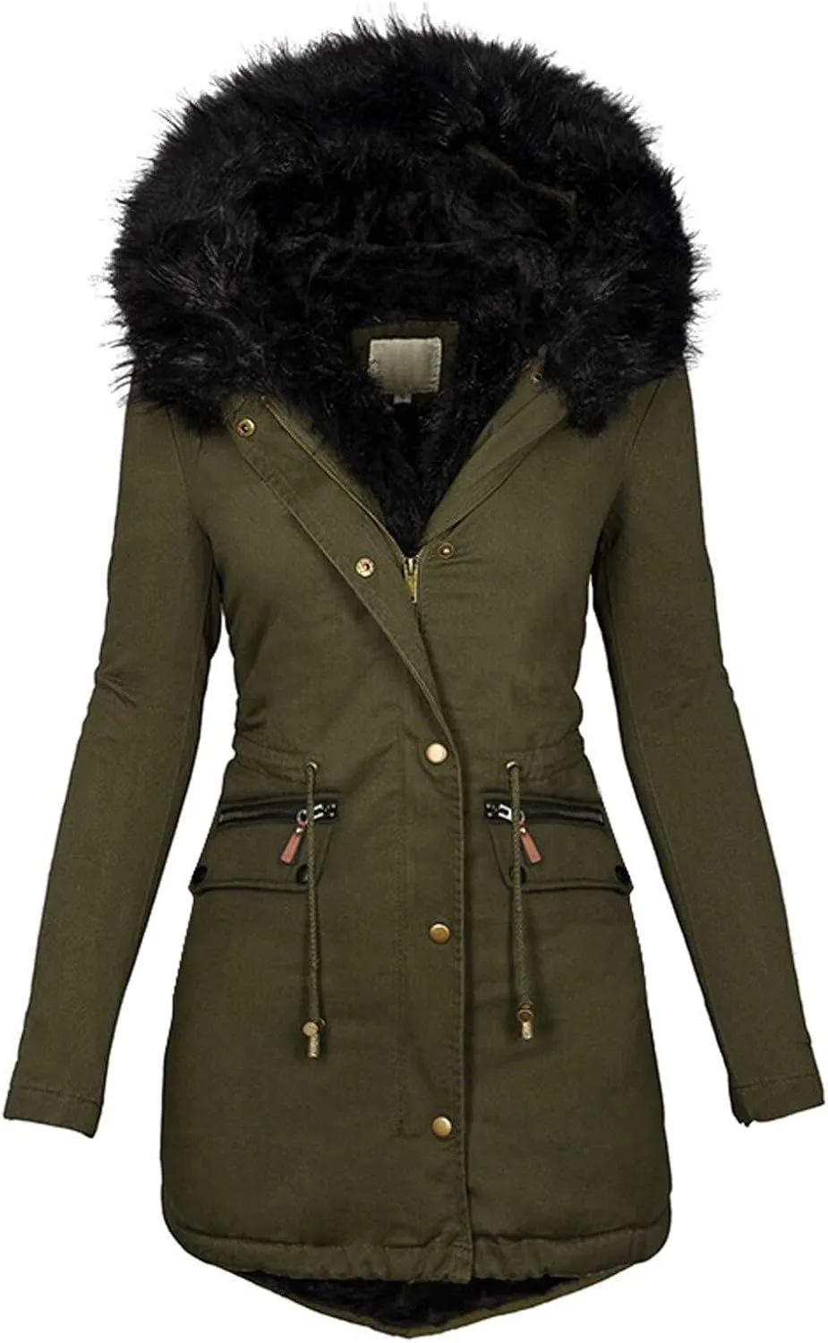 Women's Winter Coats Fleece Parkas Anoraks Hooded Military Puffer Jacket Coats Quilted Thicken Parka Jacket with Fur Trim