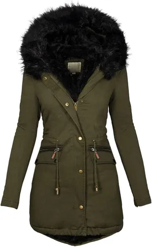 Women's Winter Coats Fleece Parkas Anoraks Hooded Military Puffer Jacket Coats Quilted Thicken Parka Jacket with Fur Trim