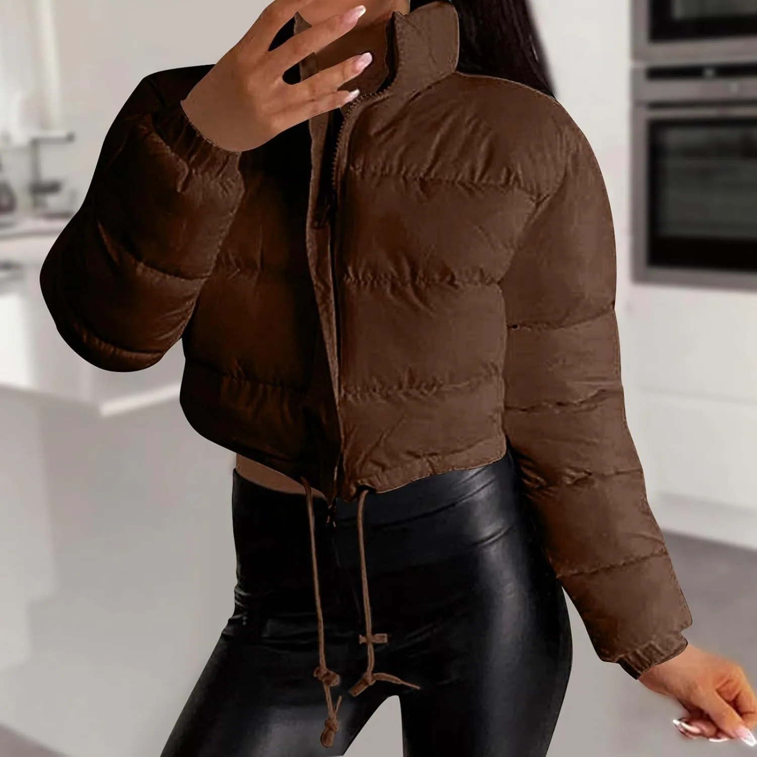 Women's Winter Coats Puffer Thicken Padded Down Jackets Warm Cropped Tops Quilted Casual Zipper 2024 Trendy Parka Outerwear