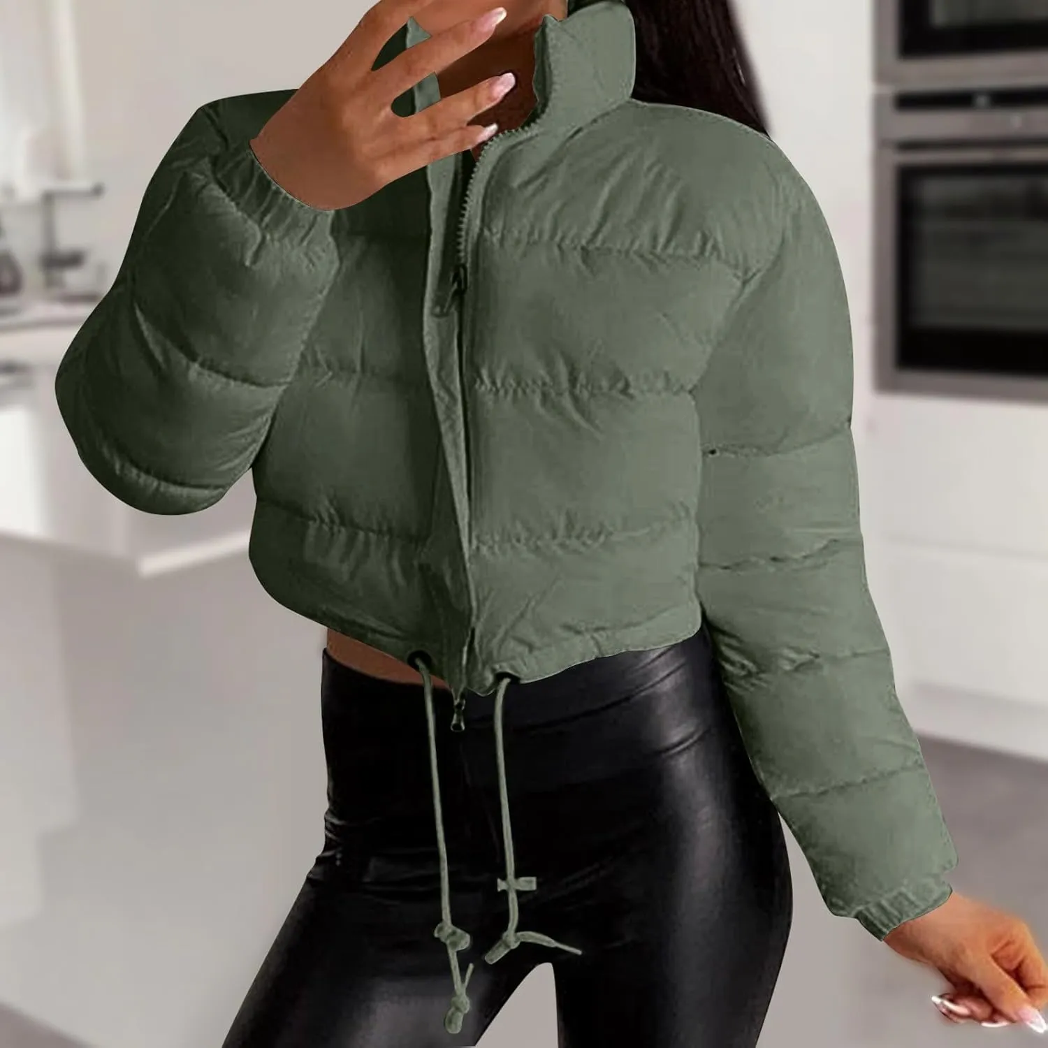 Women's Winter Coats Puffer Thicken Padded Down Jackets Warm Cropped Tops Quilted Casual Zipper 2024 Trendy Parka Outerwear
