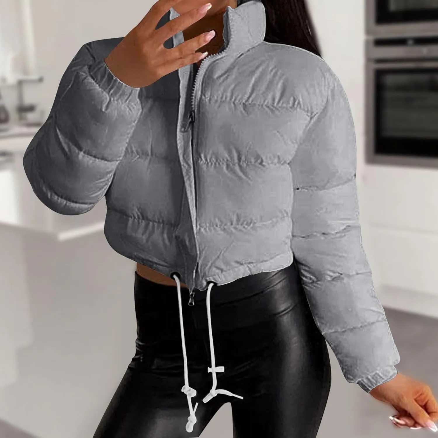 Women's Winter Coats Puffer Thicken Padded Down Jackets Warm Cropped Tops Quilted Casual Zipper 2024 Trendy Parka Outerwear
