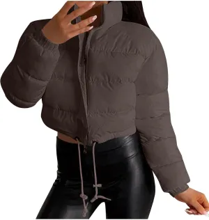 Women's Winter Coats Puffer Thicken Padded Down Jackets Warm Cropped Tops Quilted Casual Zipper 2024 Trendy Parka Outerwear