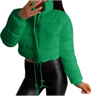 Women's Winter Coats Puffer Thicken Padded Down Jackets Warm Cropped Tops Quilted Casual Zipper 2024 Trendy Parka Outerwear