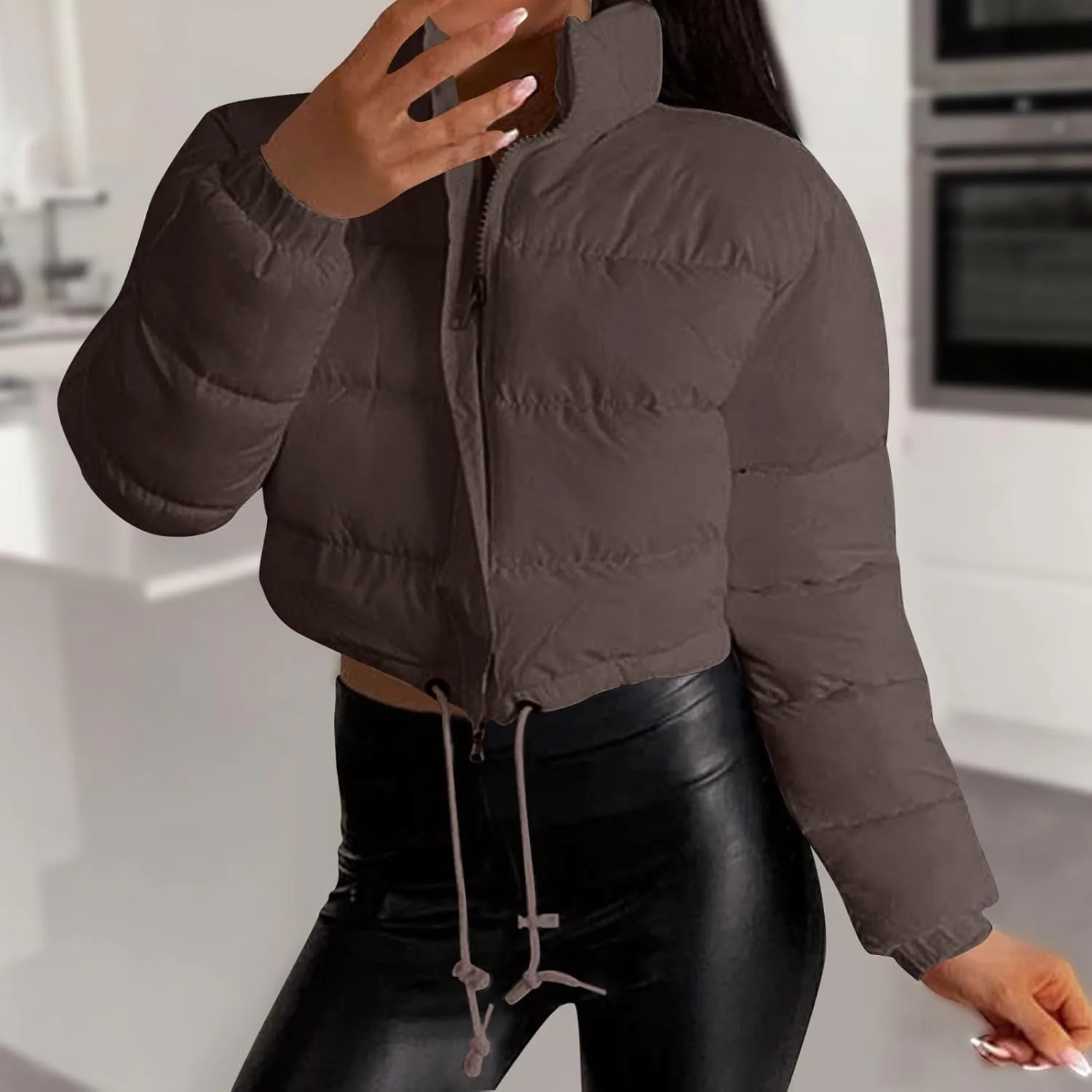 Women's Winter Coats Puffer Thicken Padded Down Jackets Warm Cropped Tops Quilted Casual Zipper 2024 Trendy Parka Outerwear