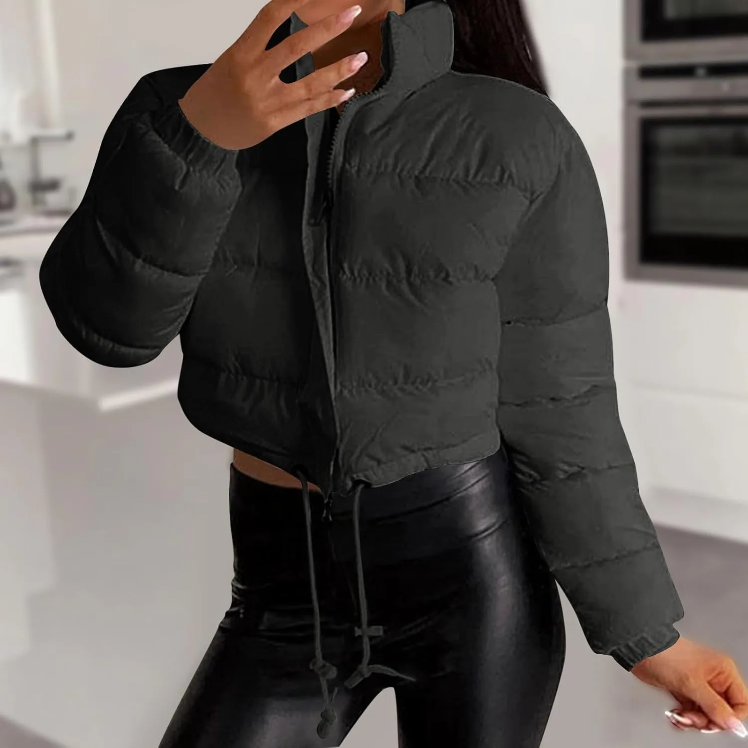 Women's Winter Coats Puffer Thicken Padded Down Jackets Warm Cropped Tops Quilted Casual Zipper 2024 Trendy Parka Outerwear