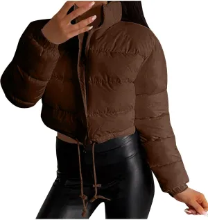 Women's Winter Coats Puffer Thicken Padded Down Jackets Warm Cropped Tops Quilted Casual Zipper 2024 Trendy Parka Outerwear