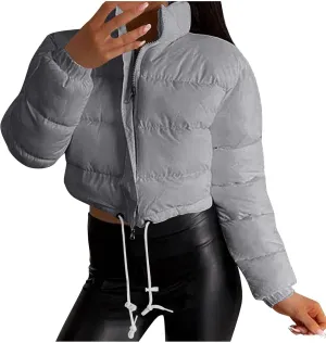 Women's Winter Coats Puffer Thicken Padded Down Jackets Warm Cropped Tops Quilted Casual Zipper 2024 Trendy Parka Outerwear
