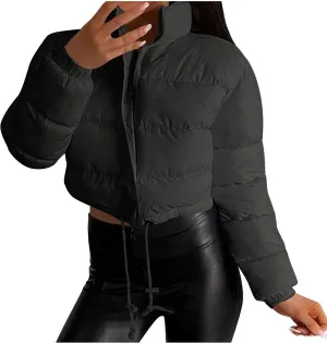 Women's Winter Coats Puffer Thicken Padded Down Jackets Warm Cropped Tops Quilted Casual Zipper 2024 Trendy Parka Outerwear