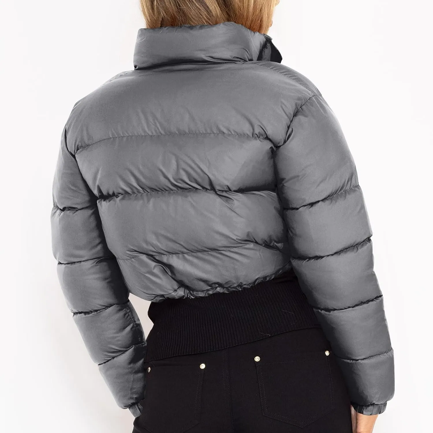 Women's Winter Coats Puffer Thicken Padded Down Jackets Warm Cropped Tops Quilted Casual Zipper 2024 Trendy Parka Outerwear
