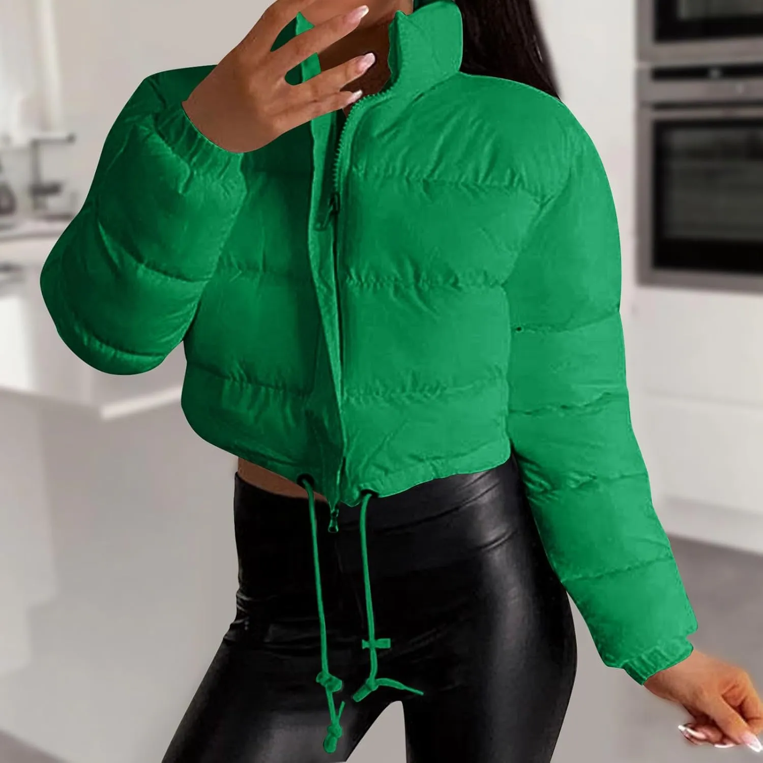 Women's Winter Coats Puffer Thicken Padded Down Jackets Warm Cropped Tops Quilted Casual Zipper 2024 Trendy Parka Outerwear