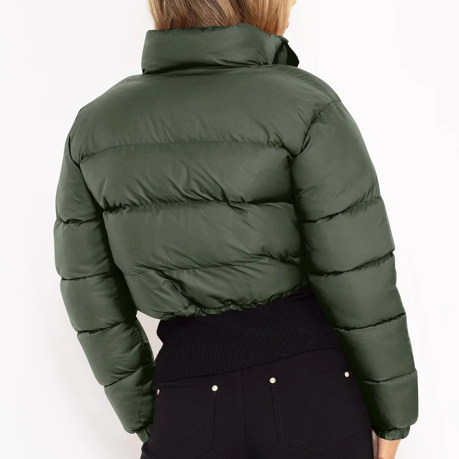 Women's Winter Coats Puffer Thicken Padded Down Jackets Warm Cropped Tops Quilted Casual Zipper 2024 Trendy Parka Outerwear