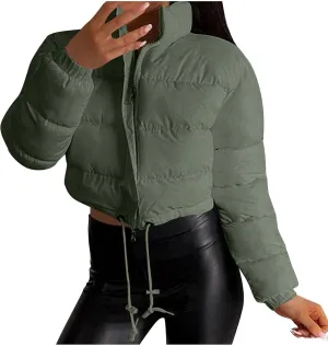 Women's Winter Coats Puffer Thicken Padded Down Jackets Warm Cropped Tops Quilted Casual Zipper 2024 Trendy Parka Outerwear
