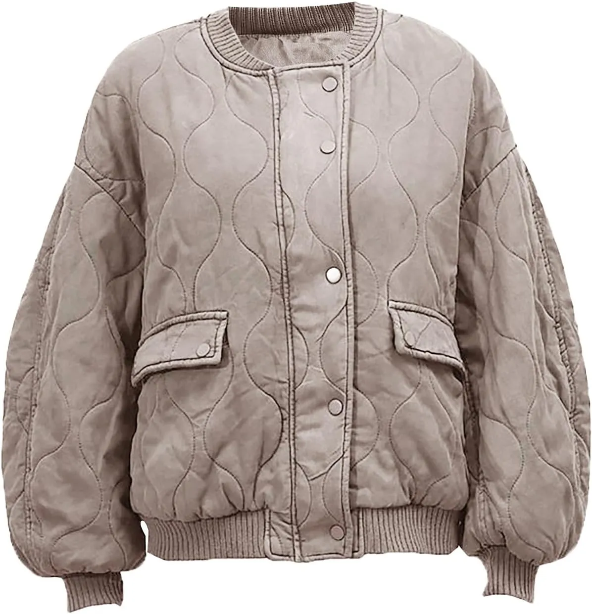 Womens Winter Jacket Stand-Collar Cotton Jacket Loose Pocket Cotton Jacket Warm Winter with 4 Pockets Long Coat