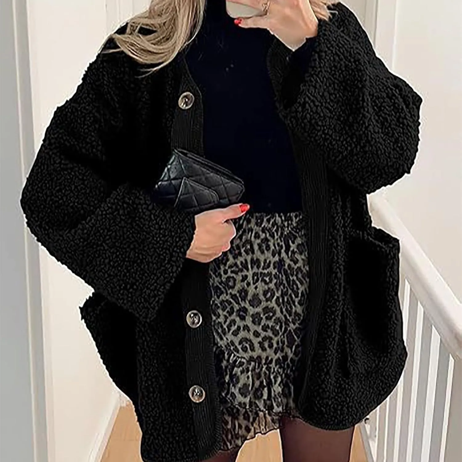 Womens Winter Jacket Stand-Collar Cotton Jacket Loose Pocket Cotton Jacket Warm Winter with 4 Pockets Long Coat
