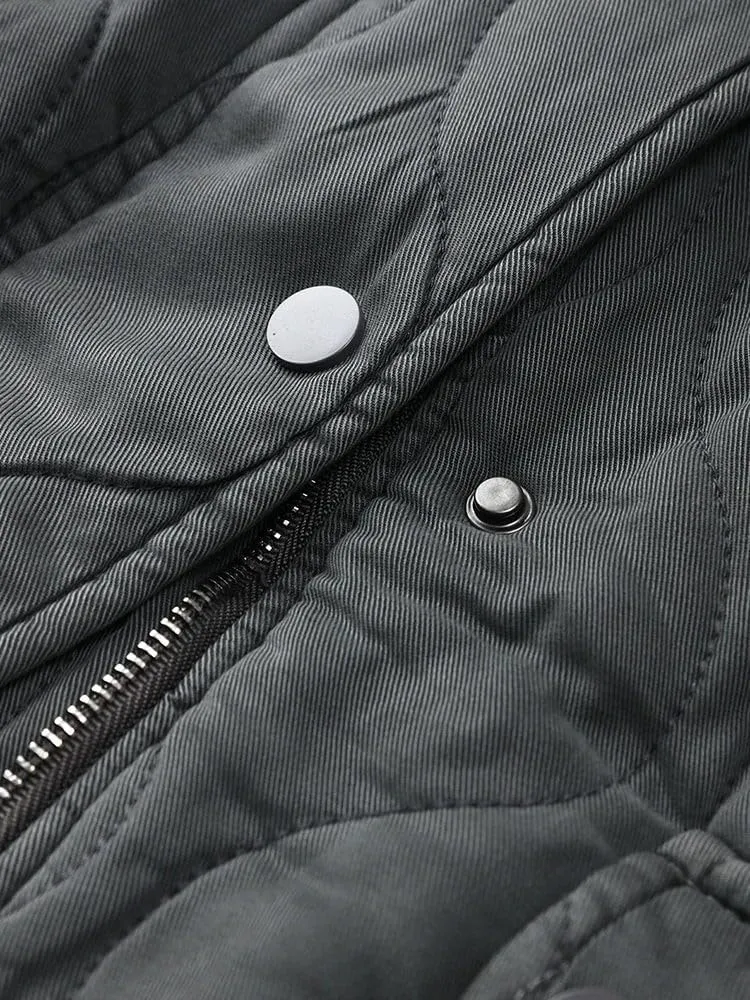 Womens Winter Jacket Stand-Collar Cotton Jacket Loose Pocket Cotton Jacket Warm Winter with 4 Pockets Long Coat