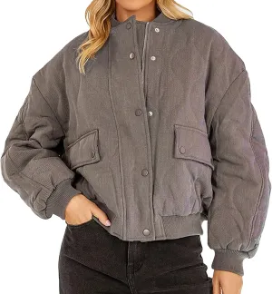 Womens Winter Jacket Stand-Collar Cotton Jacket Loose Pocket Cotton Jacket Warm Winter with 4 Pockets Long Coat