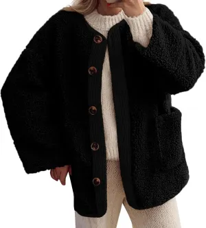 Womens Winter Jacket Stand-Collar Cotton Jacket Loose Pocket Cotton Jacket Warm Winter with 4 Pockets Long Coat