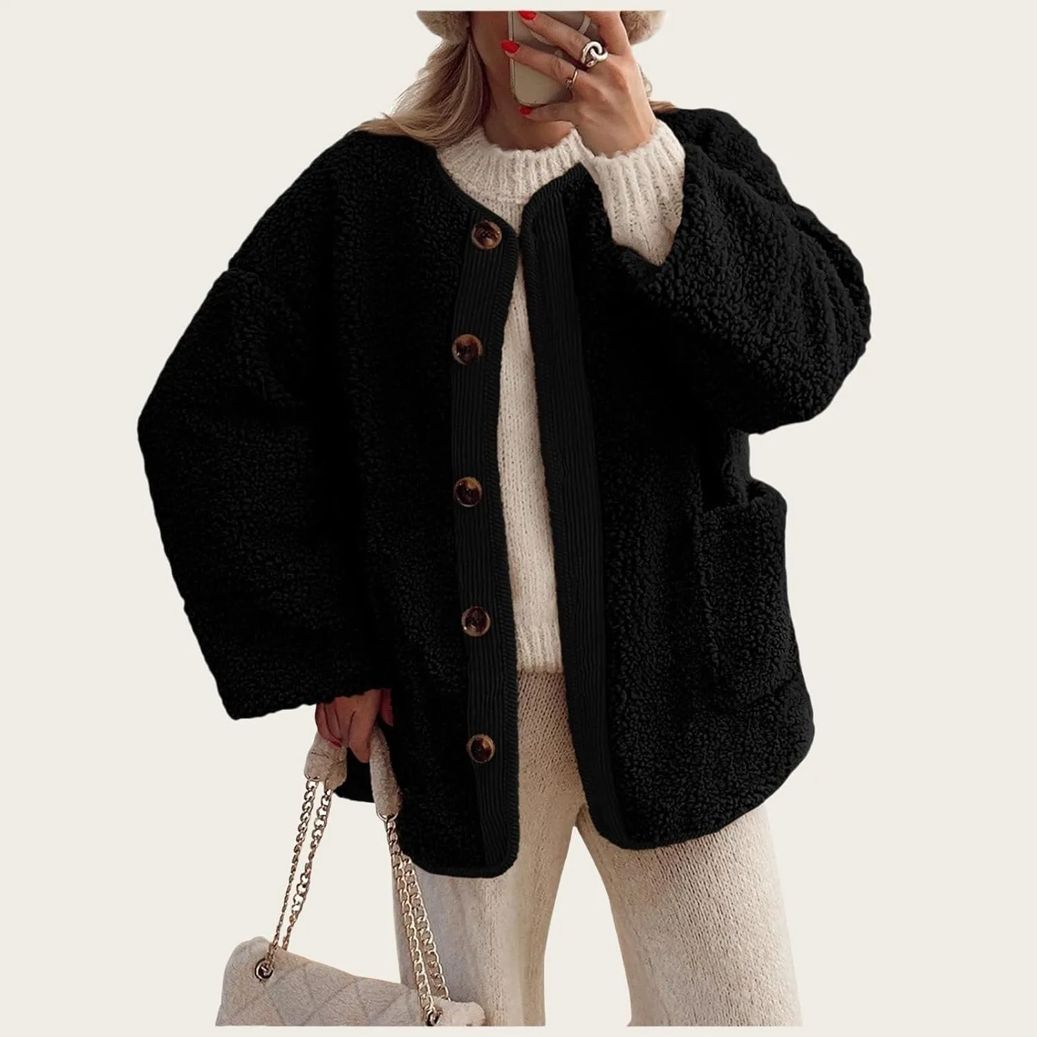 Womens Winter Jacket Stand-Collar Cotton Jacket Loose Pocket Cotton Jacket Warm Winter with 4 Pockets Long Coat