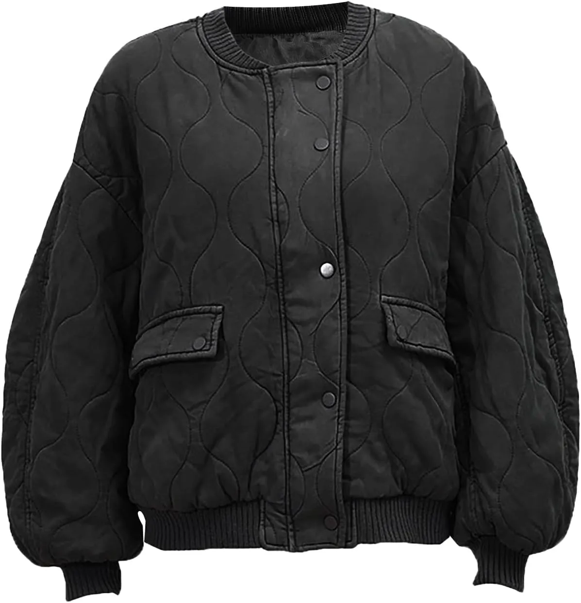 Womens Winter Jacket Stand-Collar Cotton Jacket Loose Pocket Cotton Jacket Warm Winter with 4 Pockets Long Coat