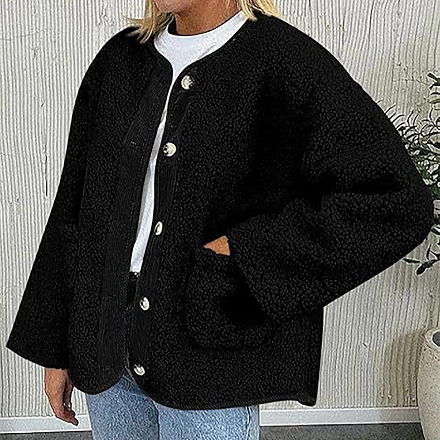 Womens Winter Jacket Stand-Collar Cotton Jacket Loose Pocket Cotton Jacket Warm Winter with 4 Pockets Long Coat