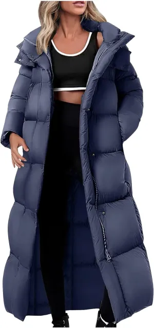 Women's Winter Long Puffer Coats Thicken Down Jackets Warm Padded Coat Zip up Quilted Jacket Casual Trendy Outerwear