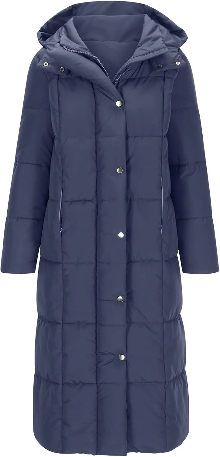 Women's Winter Long Puffer Coats Thicken Down Jackets Warm Padded Coat Zip up Quilted Jacket Casual Trendy Outerwear